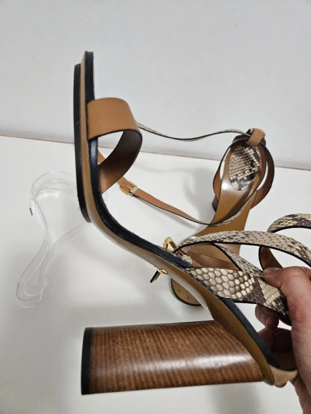 NWOT Gucci Candy Leather Python Heel Sandals Sz 41 EUR Tan Runway